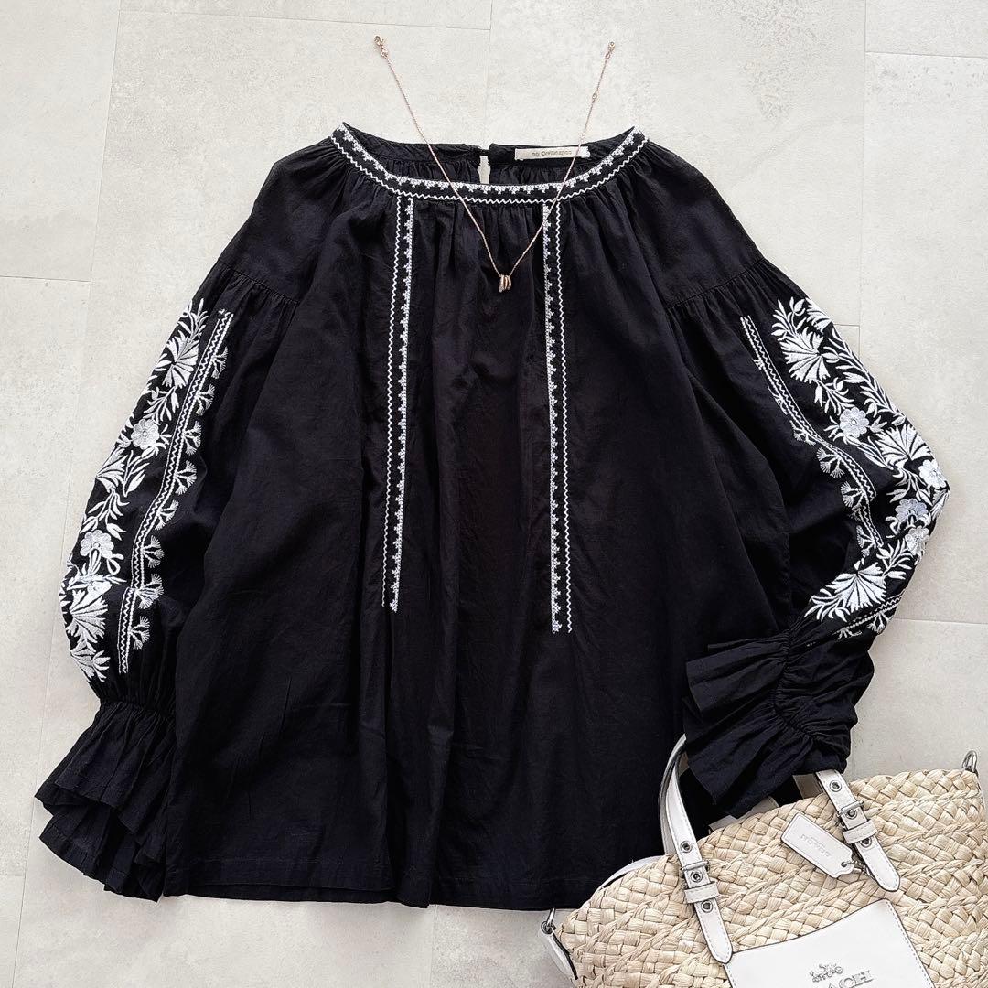 美品 ヌキテパ コットン 刺繍 エンブロイダリー 七分袖 ブラウス