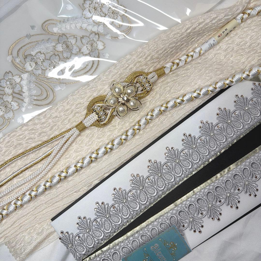 新品 2027年モデル 帯締め 帯揚げ 半襟 重ね襟 振袖用 セット 白