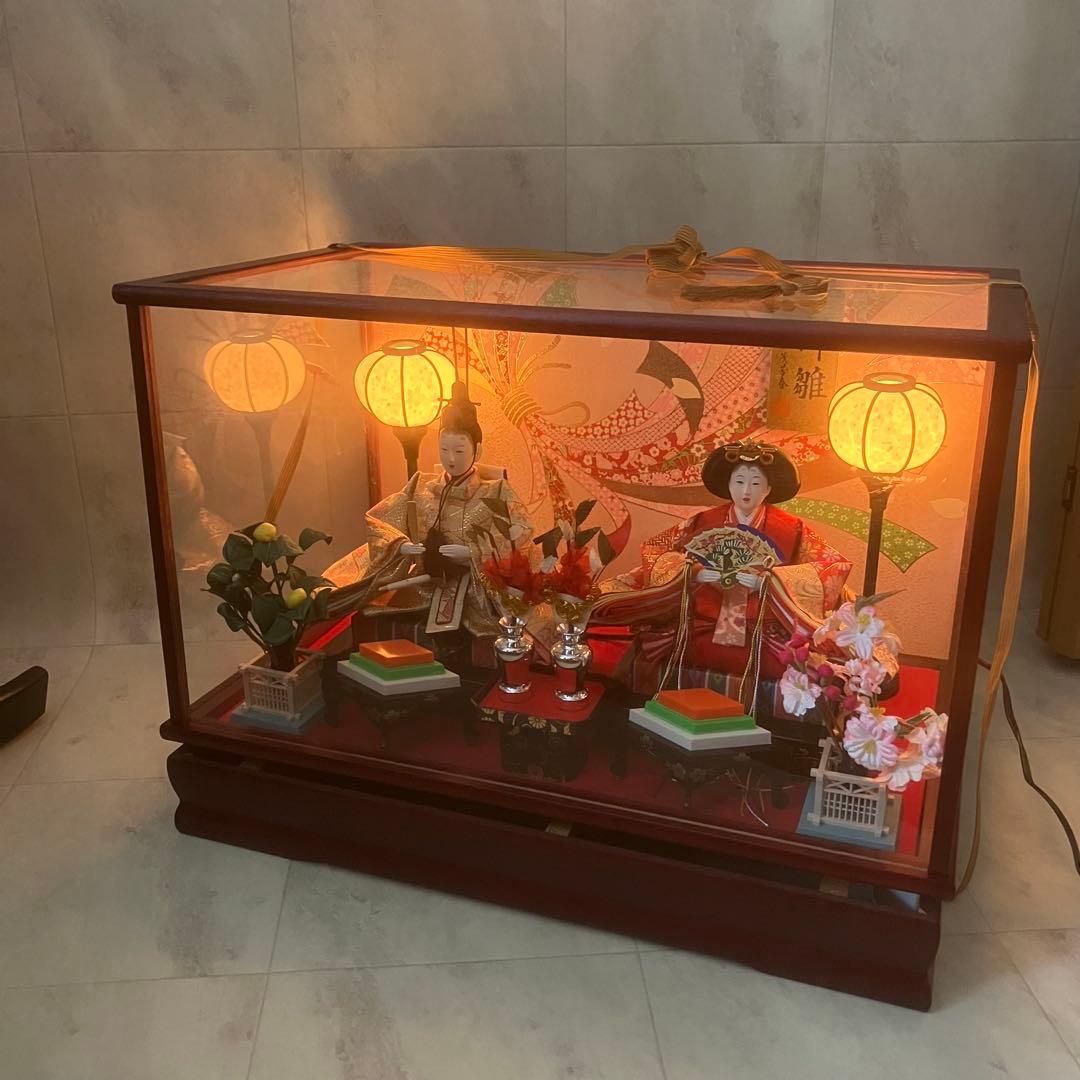 【美品】　雛人形 ひな人形 ひな祭り ガラスケース入り お雛様 アクリルケース飾り｜ひだまり雛｜固定式雛人形 ｜お求めやすい雛飾り