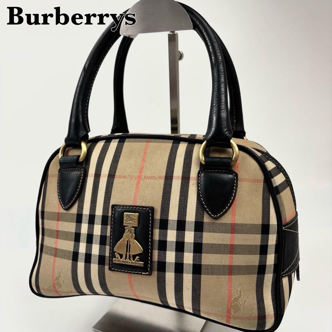 バーバリー　ミニボストンバッグ　シェルター　ノバチェック　ホースマーク　ベージュ