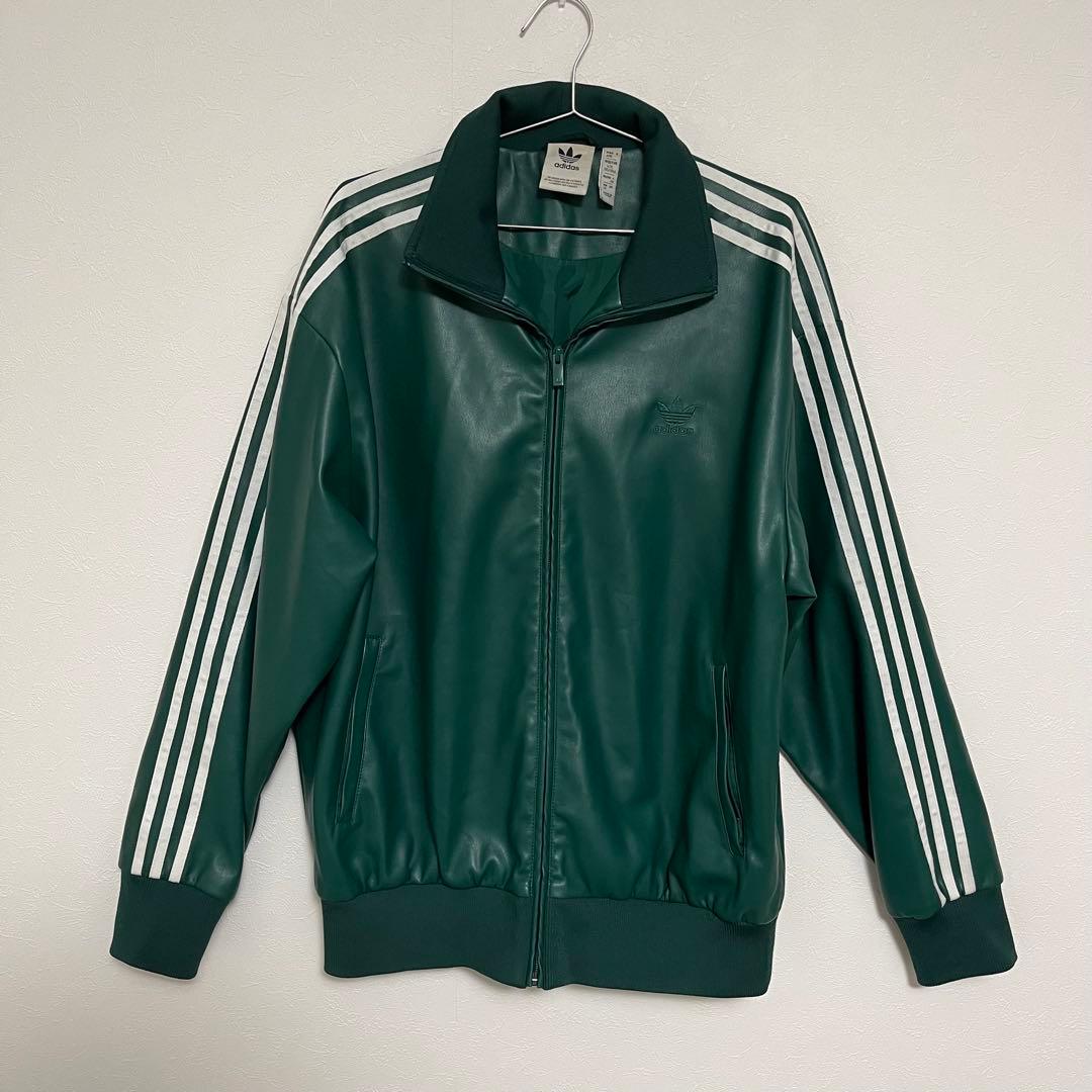 adidas】フェイクレザー トラックジャケット／グリーン／XL - メルカリ