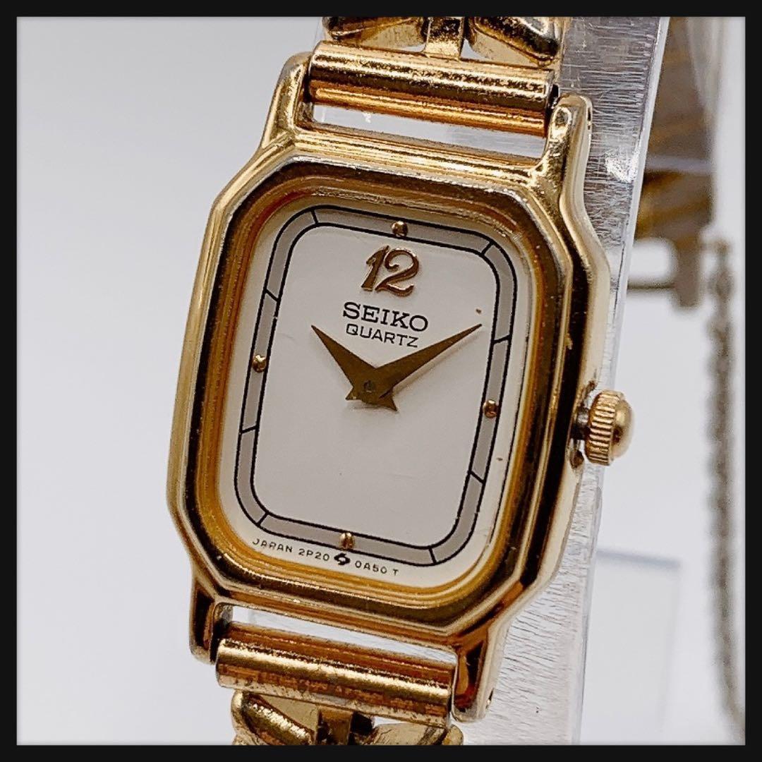 新電池】SEIKO セイコー☆クオーツ ゴールド スクエア レディース