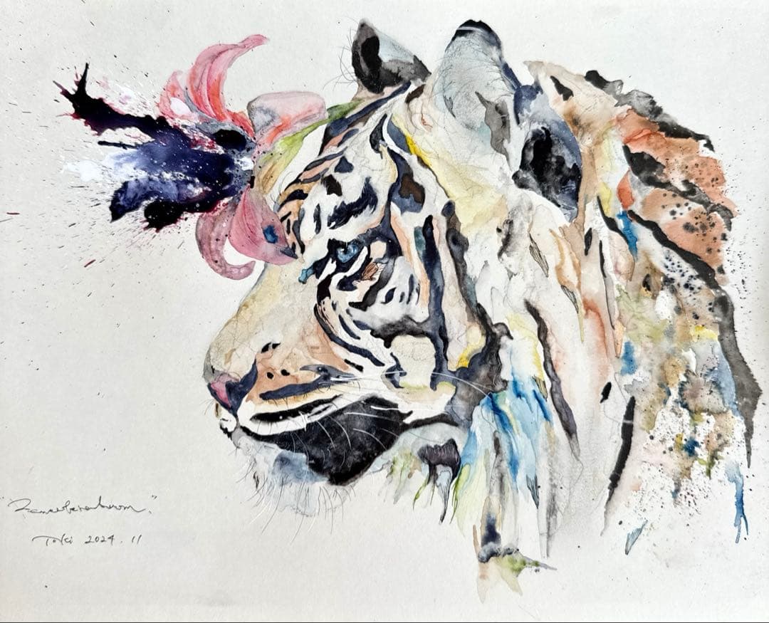 な*な様 虎 トラ 猫 残響 ムラサキ 原画 1点物 (2024年11月) 🐈パラミタミュージアム「町田尚子絵本原画展 隙あらば猫」展示の