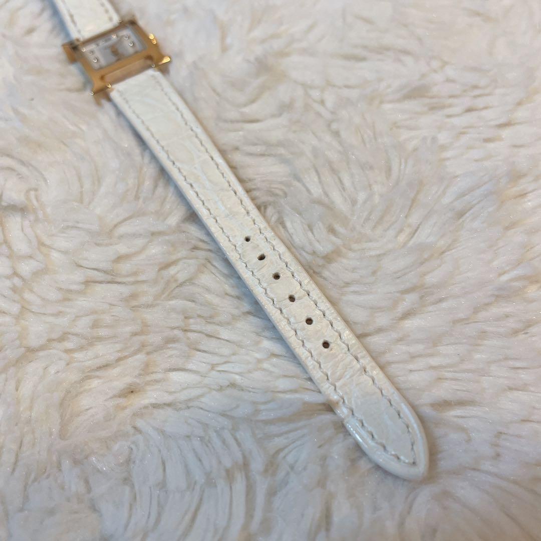 美品】エルメス Hウォッチ ミニ 11ダイヤ クロコベルト ホワイト