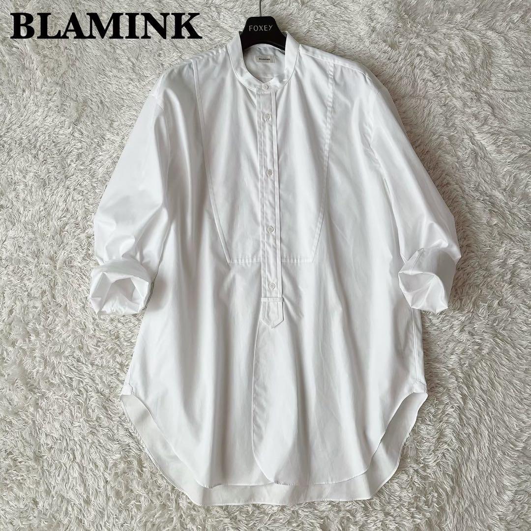 【美品】ブラミンク バンドカラーオーバーサイズワイドシャツ 白 コットン バンドカラーシャツ 7911－230－0127＊ | BLAMINK