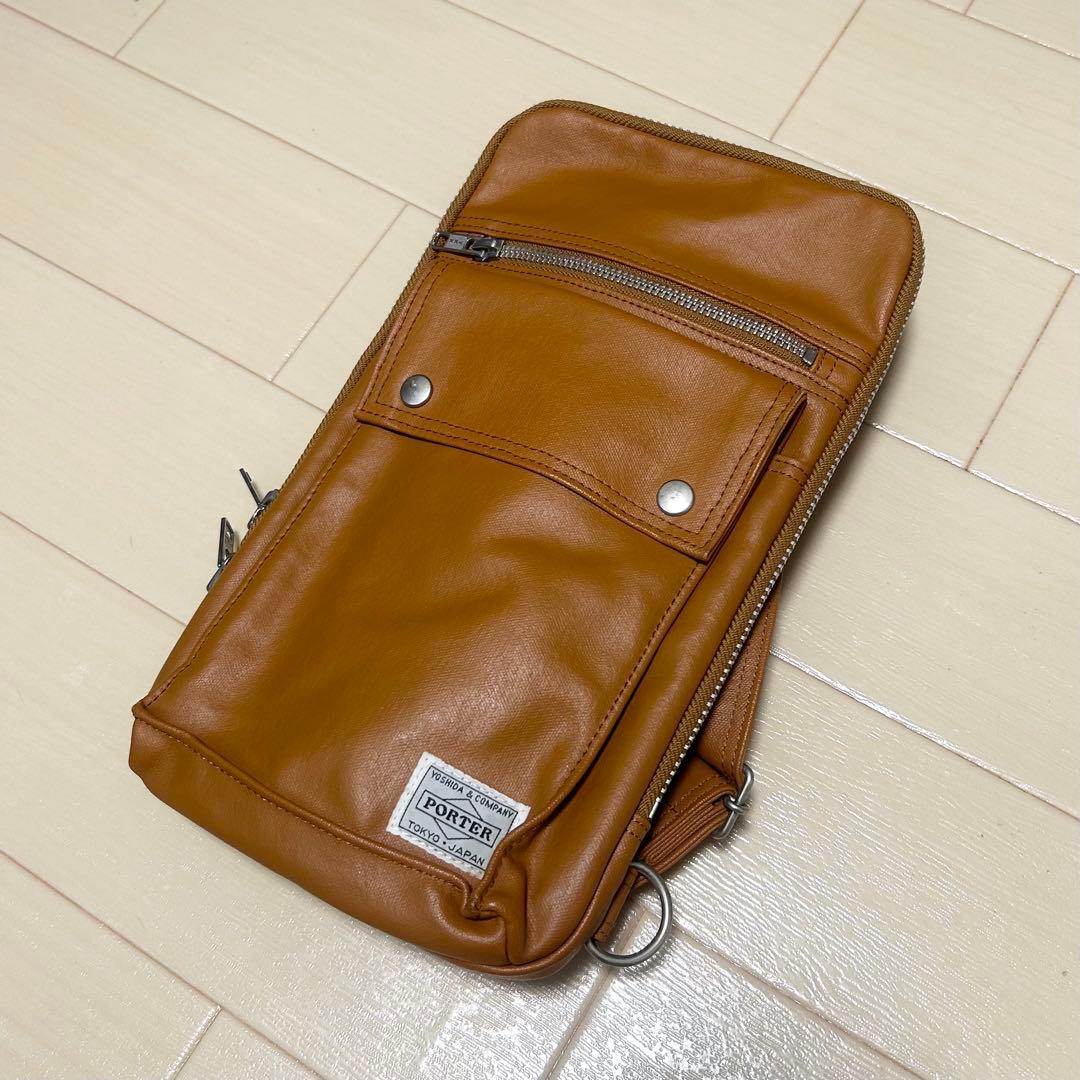 PORTER ブラウンレザー ショルダーバッグ キャメル - メルカリ