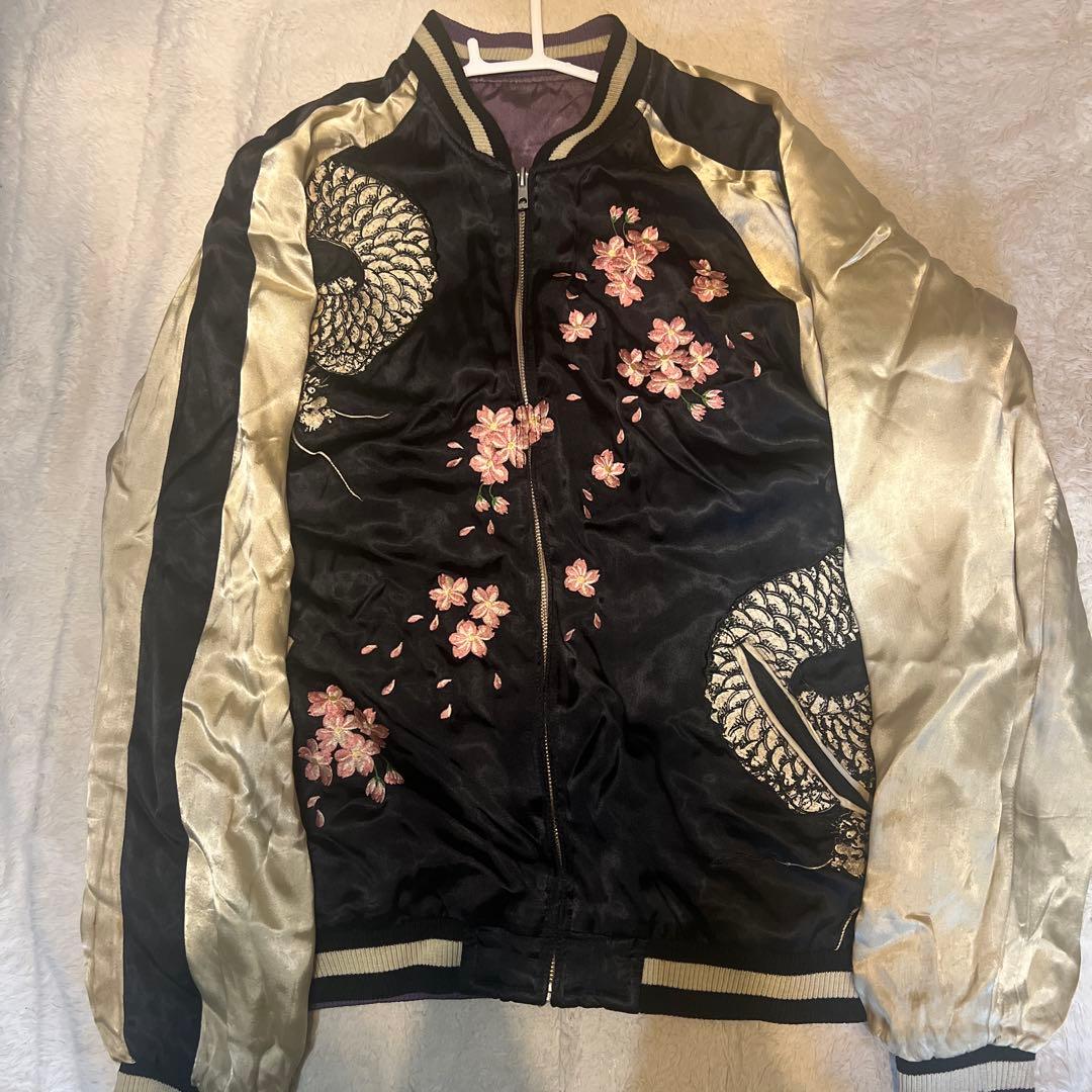サテン スカジャン 桜とドラゴン刺繍 百花繚乱 - メルカリ