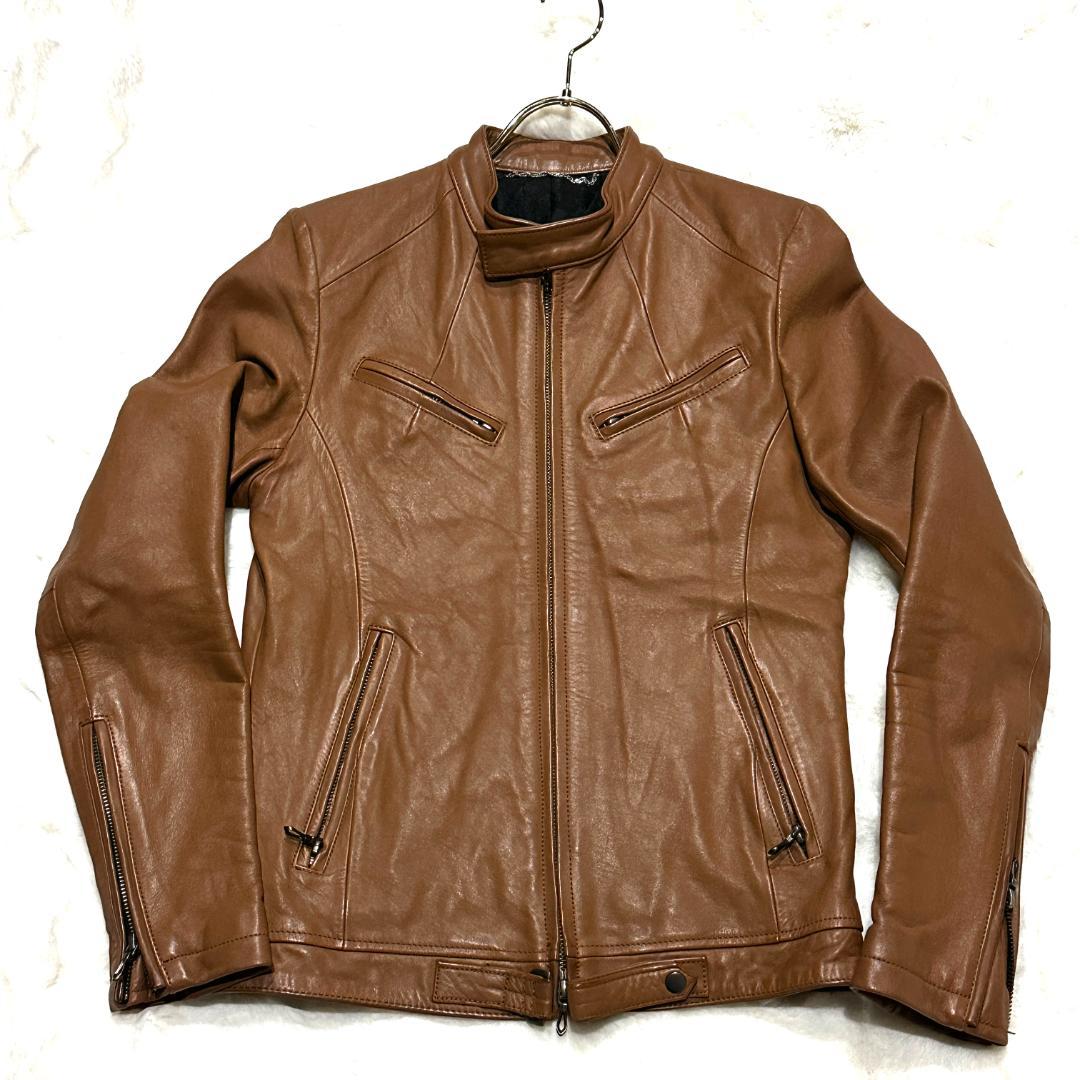 美品】 シングルライダース レザージャケット 馬革 キャメル サイズ