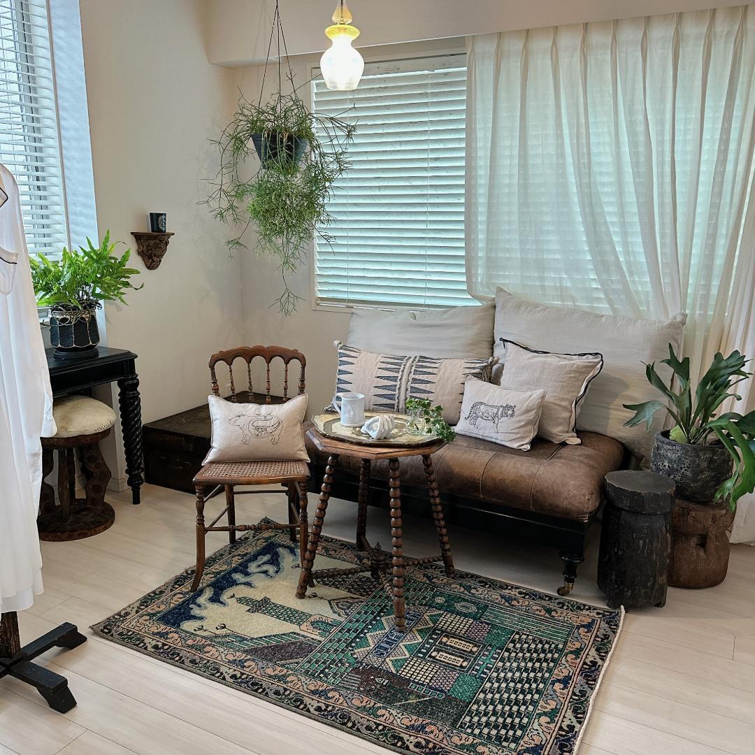 トルコ ヴィンテージラグ A1 レア イエロー グリーン ネイビー ピンク