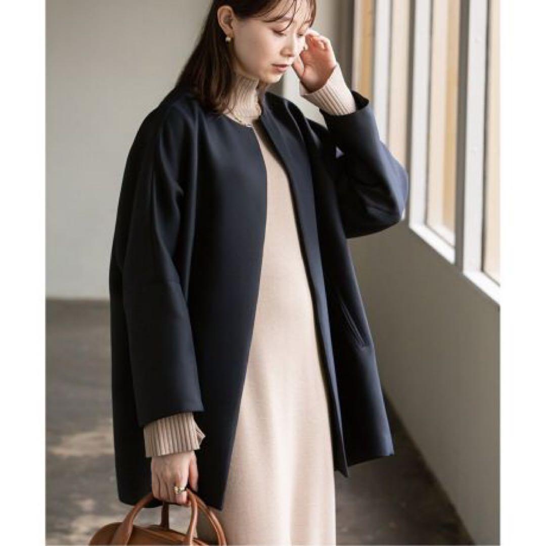 NOBLE トリプルクロスクルーネックショートコート ネイビー 36 - メルカリ