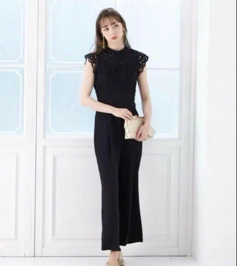 エメ　パンツドレス（ブラック） アシンメトリーネックラメスリーブパンツドレス(M ブラック): AIMER