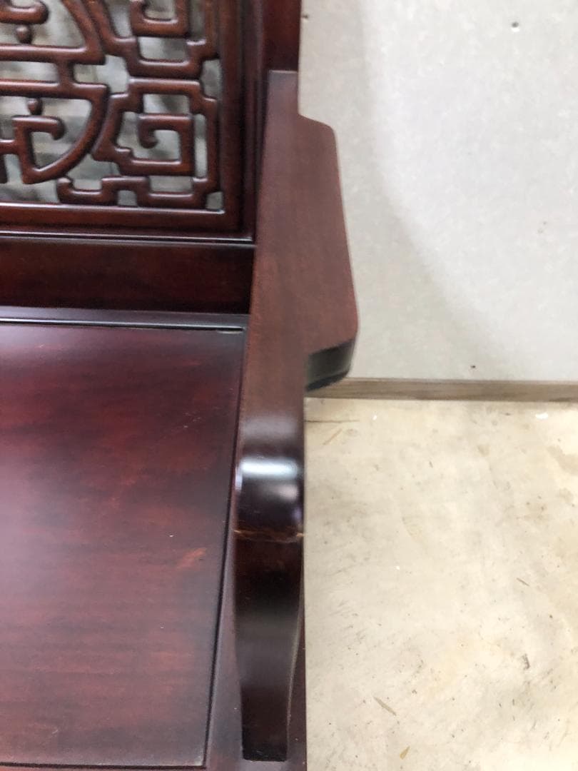 花梨の彫刻長椅子 肘掛け付き 3人掛け 豪華彫刻 人気 中国家具　75063-1