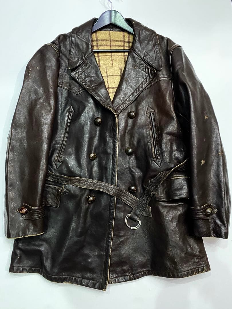 EUビンテージ レザートレンチコート シープスキン 羊革・シープレザー トレンチコートメンズ Sheep Leather Trench Coat