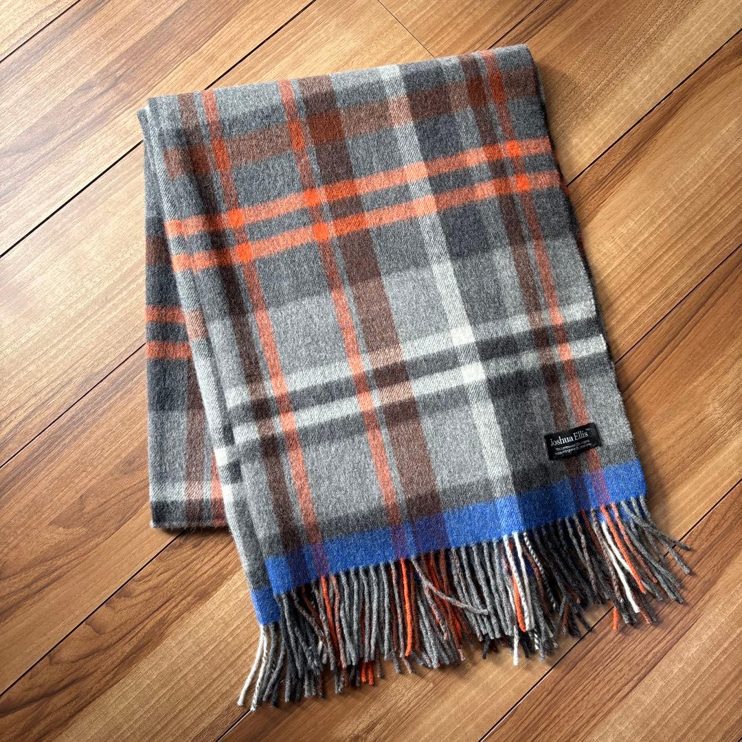Joshua Ellis ストール　大判　アンゴラ　ウール　グレー　チェック