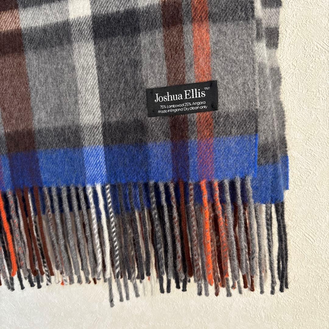 Joshua Ellis ストール　大判　アンゴラ　ウール　グレー　チェック