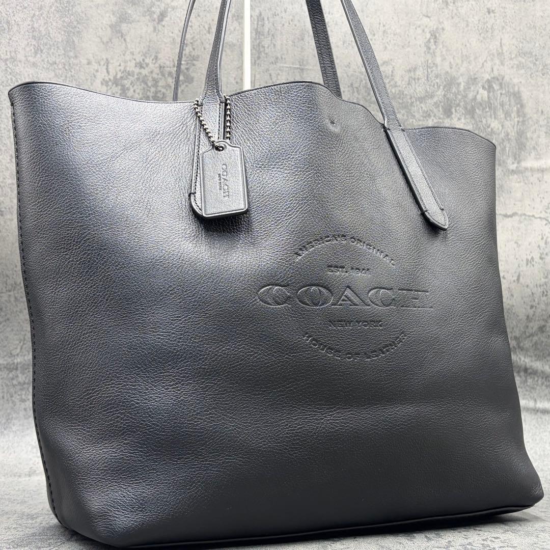 美品 コーチ ハドソン トートバッグ オールレザー 肩掛け 黒 メンズ A4