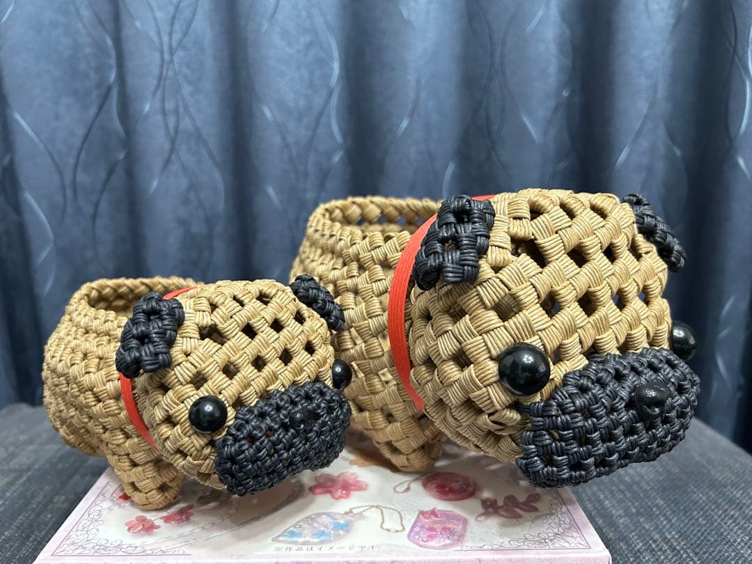 happychan様専用です。パグ犬 エコクラフト クラフトバンド 小物入れ