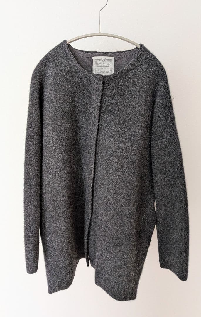 BEARDSLEY ビアズリー 洗えるニットコート ネイビー ノーカラー フリー