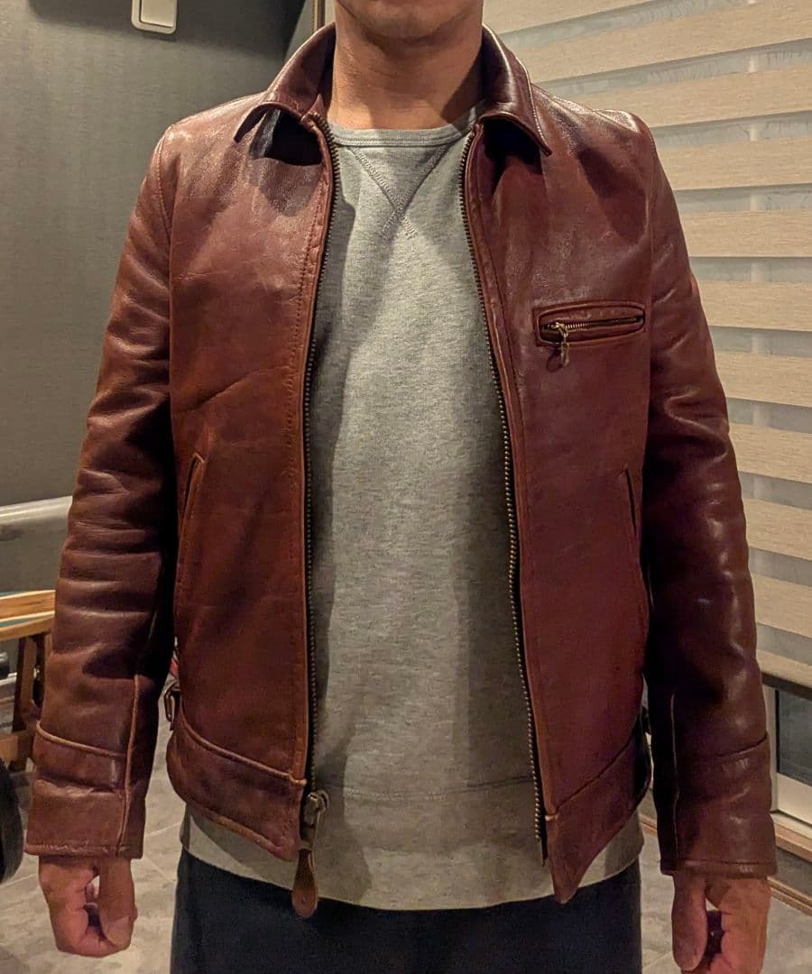 Schott レッドブラウンレザー ステアハイドトラッカージャケット