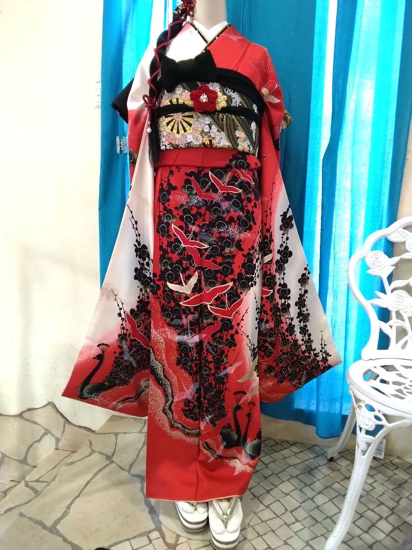 振袖フルセット、正絹振袖成人式、重ね衿帯揚げ帯締め、西陣袋帯