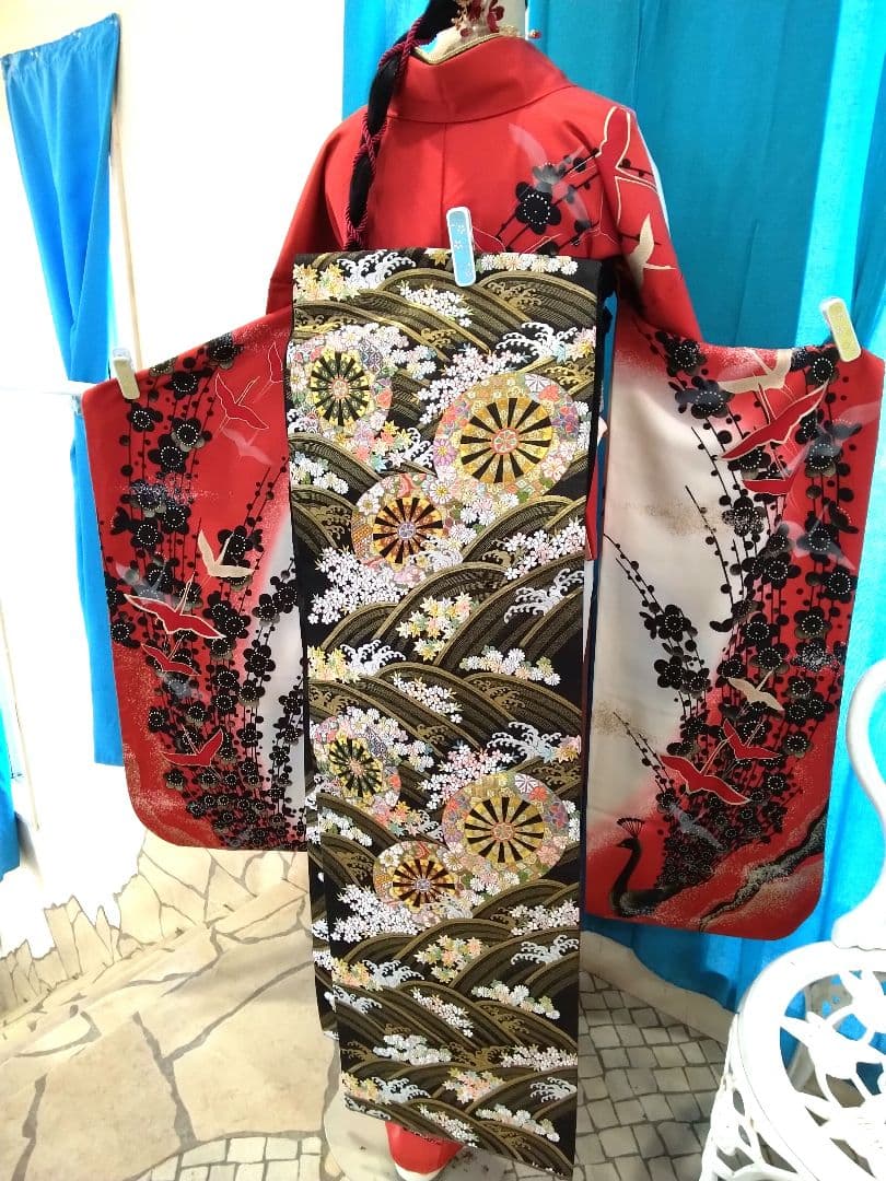 振袖フルセット、正絹振袖成人式、重ね衿帯揚げ帯締め、西陣袋帯