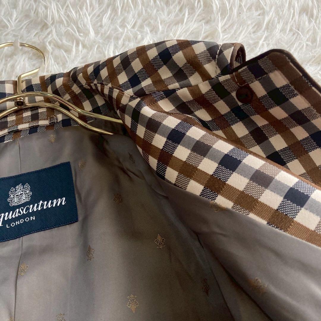 《良品》 Aquascutum チェック柄コート ブラウン 9号 キレイめ