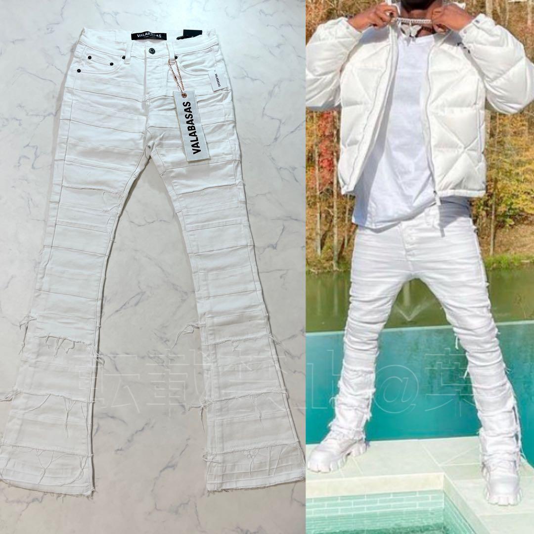 valabasas バラバサス パネルダメージフレアスキニーデニム ホワイト