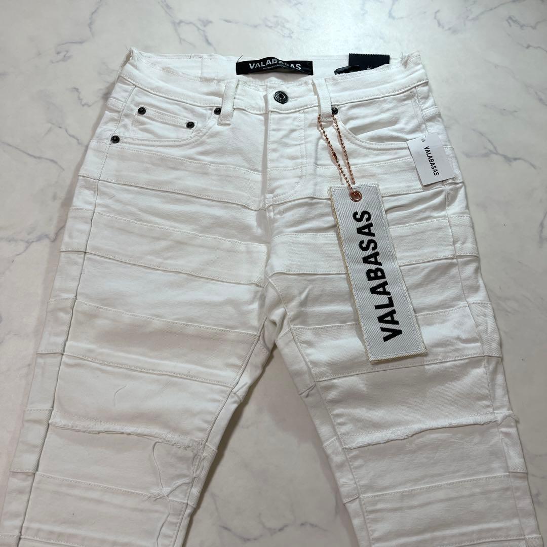 valabasas バラバサス パネルダメージフレアスキニーデニム ホワイト