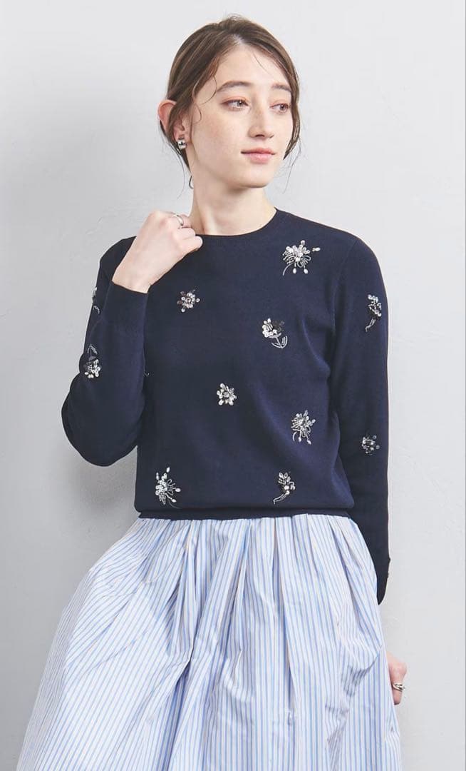 UNITED ARROWSフラワー ビジュー ロングスリーブ ニット フラワー ビジュー ロングスリーブ ニット｜ユナイテッドアローズ