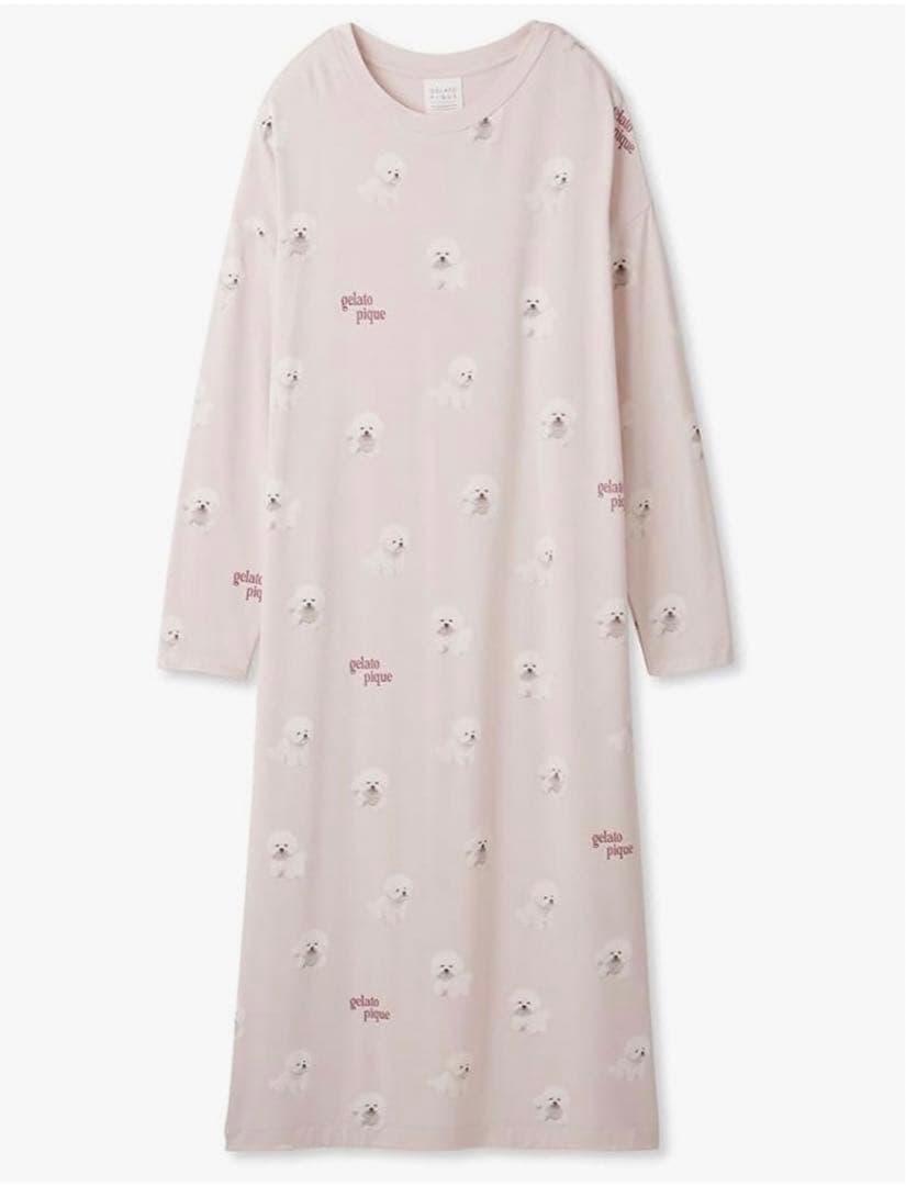 ジェラートピケ DOG3柄ロングワンピース ビションフリーゼ柄 ドレス