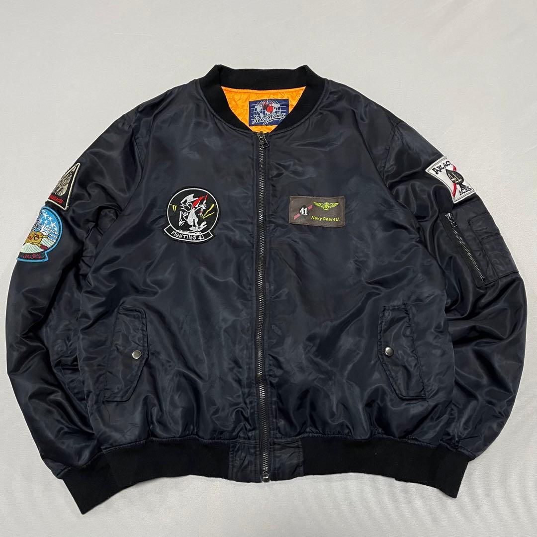 90s MA1 フライトジャケット 短丈 Tech ワッペン カスタム 一点物