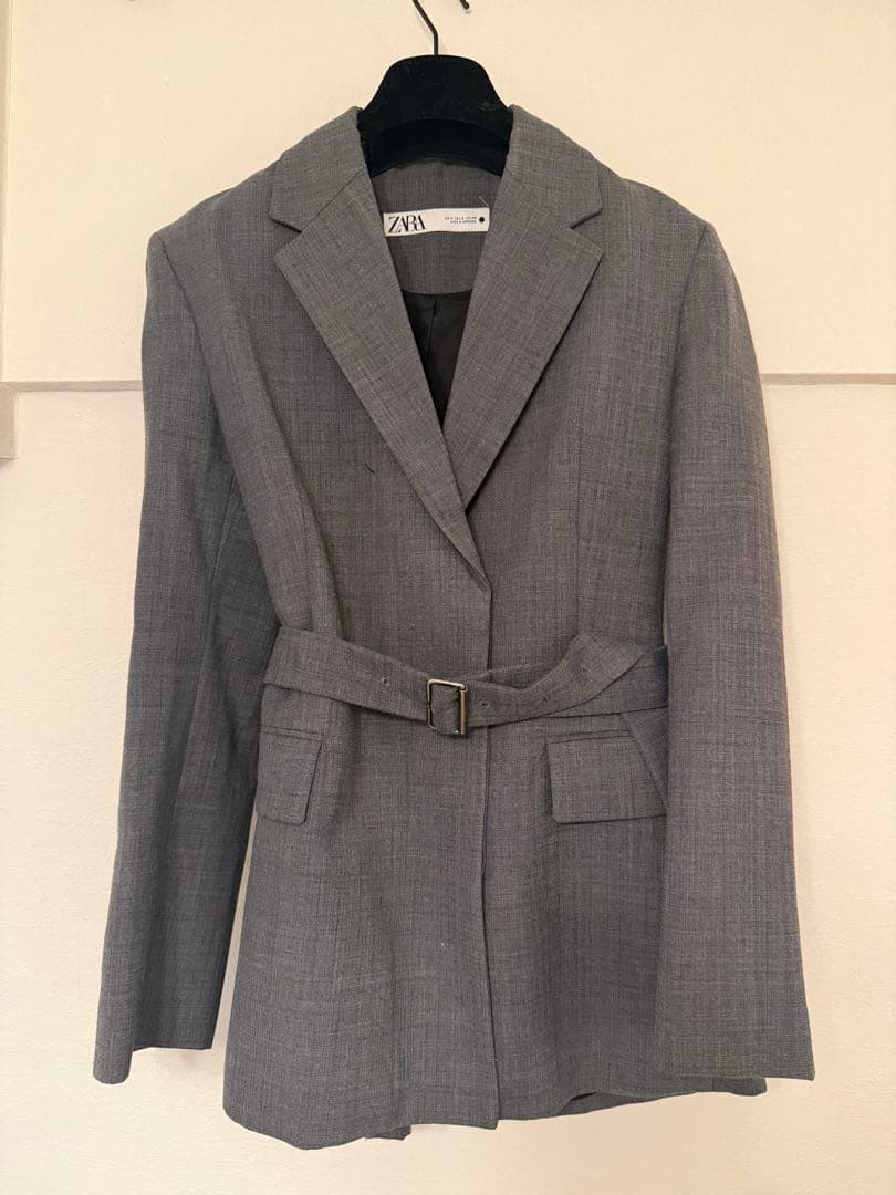 ZARA グレー テーラードジャケット ウエストベルト付き - メルカリ