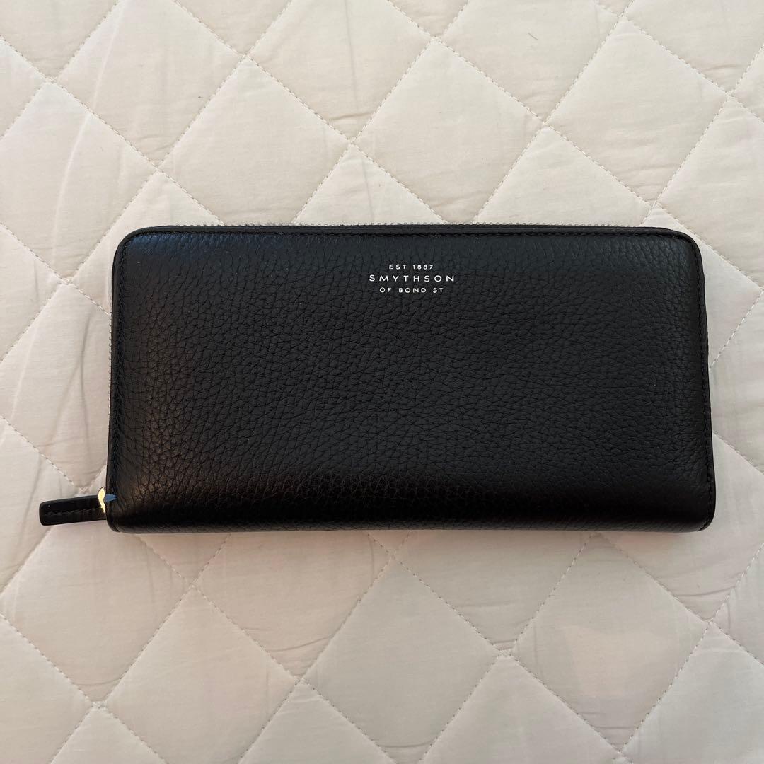 スマイソン smythson ブラック 長財布 ラウンドジップ イタリア製 美品