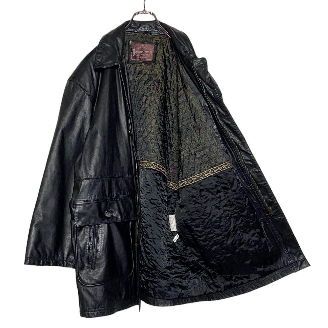 レトロ古着 牛革レザージャケット ハーフコート 黒 L革ジャン