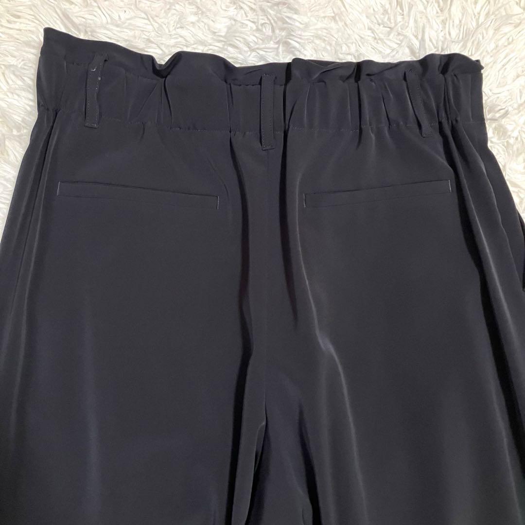 自由区 洗える ストレッチ セットアップ ワイドパンツ ノーカラー 黒