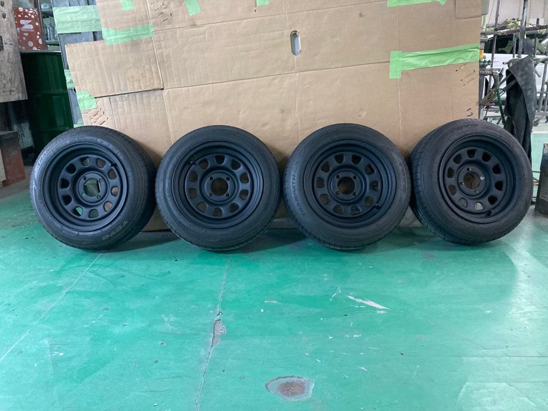 13インチ　7J ＋25 タイヤホイール4本セット 13インチ てっちんホイール 7J +25 4穴 PCD100 マットブラック ドレス