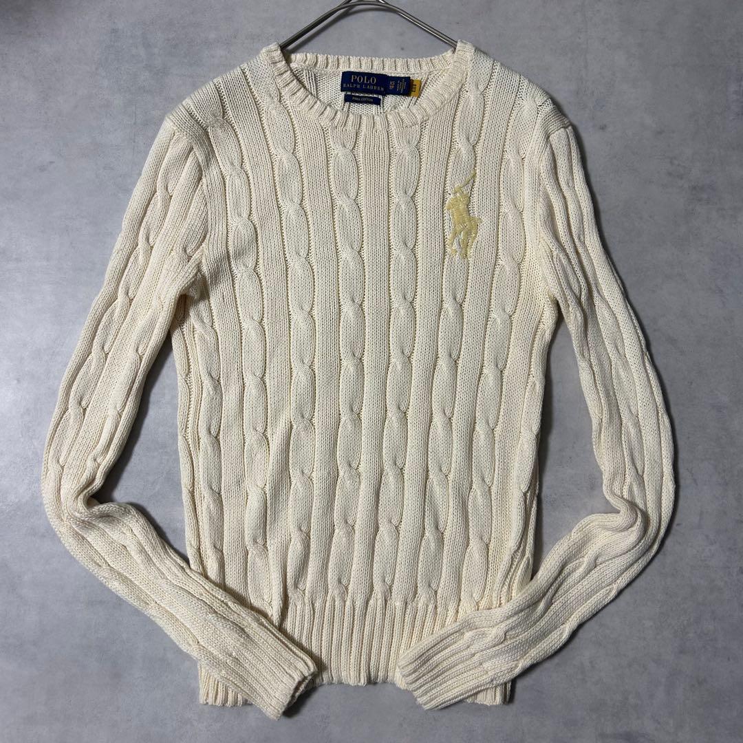 美品✨現行QRタグ ポロラルフローレン ニット ビーズ ケーブル クルー
