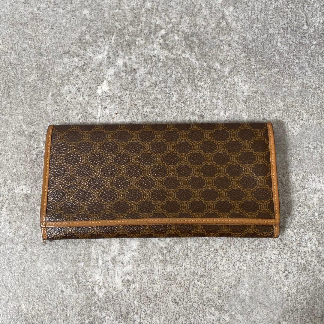 セリーヌ 長財布 折り財布 マカダム柄 トリオンフ PVCレザー ブラウン