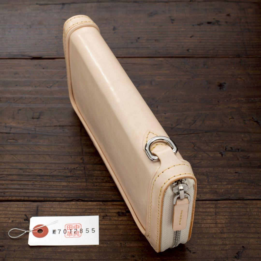 メンズ 本革 フルレザー 長財布 ラウンドファスナー 生成り ハンドメイド