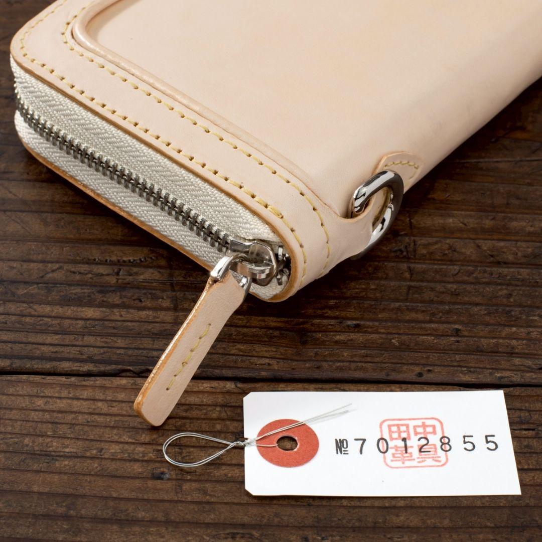 メンズ 本革 フルレザー 長財布 ラウンドファスナー 生成り ハンドメイド