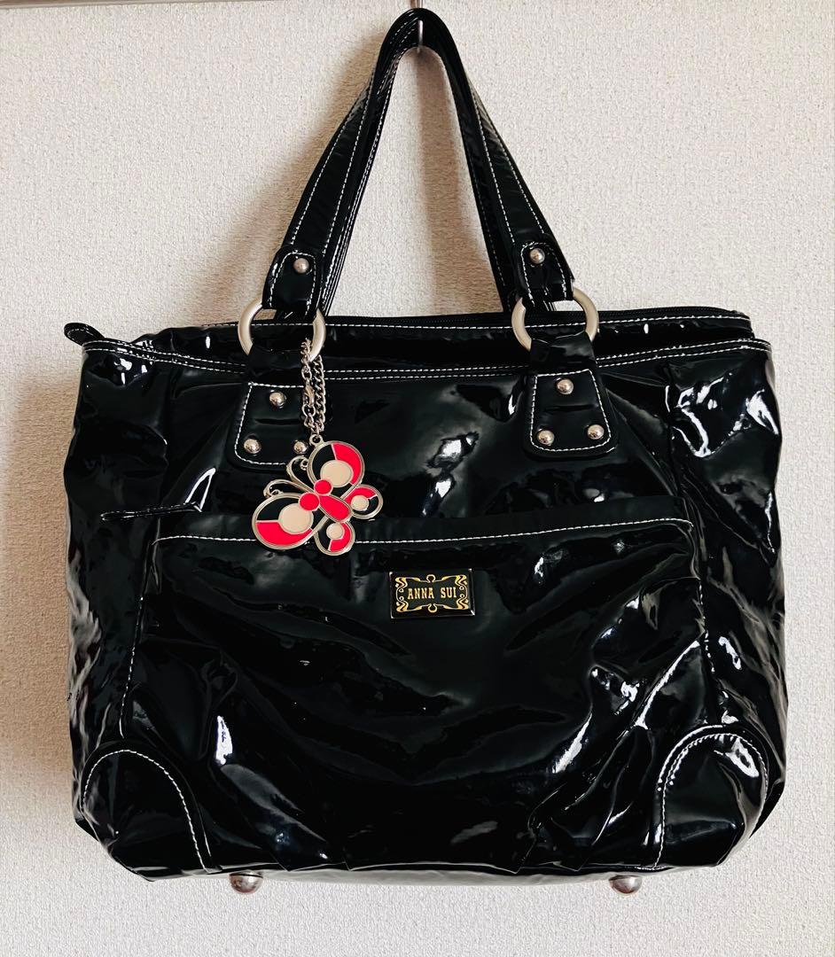 希少・美品】ANNA SUI ハンドバッグ ショルダー 肩掛け エナメル 光沢