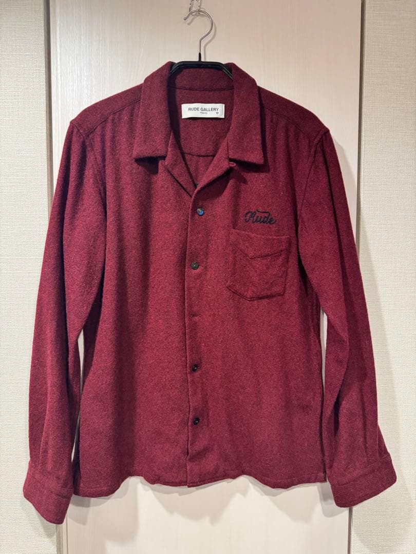 RUDE GALLERY バーガンディ 長袖シャツ RG / CAT OPEN COLLAR LS SHIRT (BURGUNDY) [17982] - 33,000円