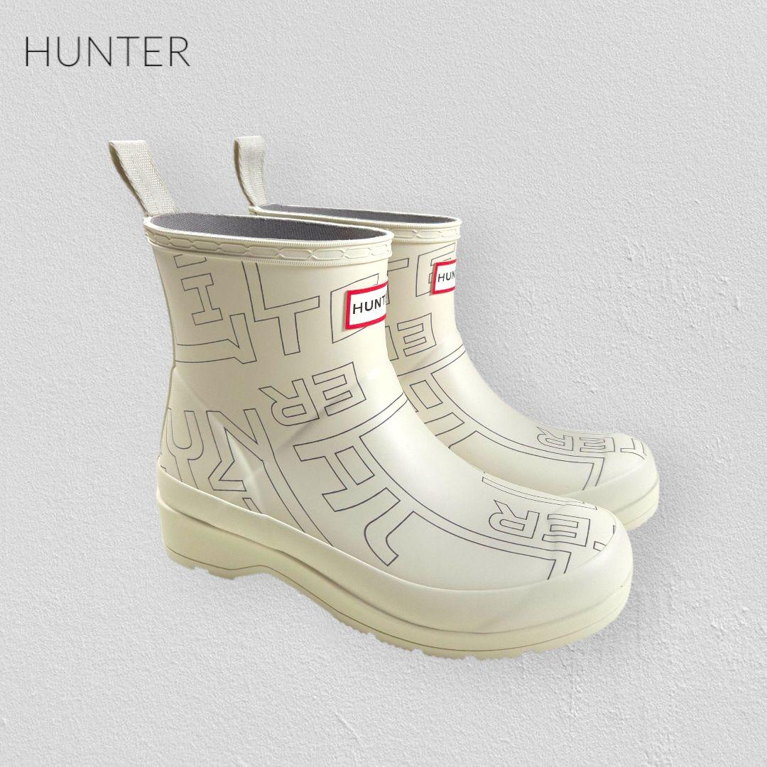 靴 HUNTER Logo Print Short Rain Boots 23cm Hunter Women's Original Play Sonic Logo Short Rain Boot - FREE