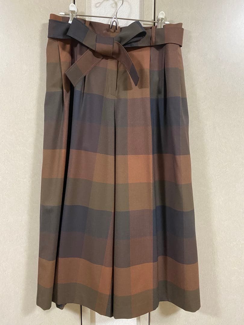 DAKS ガウチョパンツ ウエストリボン付き　ブラウン系　チェック ゆるストレートチェックパンツ - ベルーナ【公式】