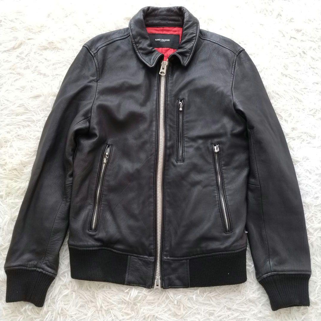 ナノユニバース シングルライダース ラムレザー 裏地赤 キルティング М