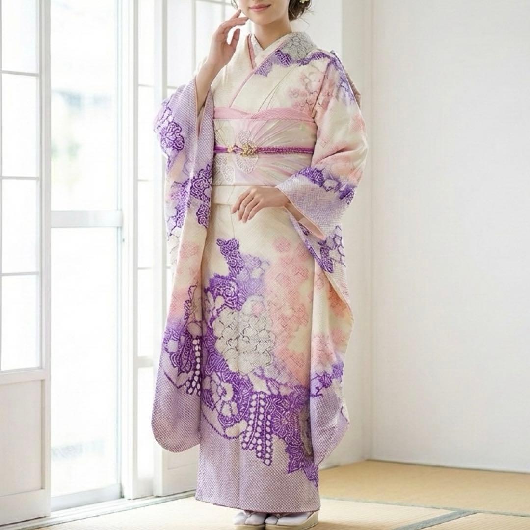 振袖セット 正絹 振袖 駒刺繍 絞り 草花文 やまと誂製 袋帯 唐織 銀糸