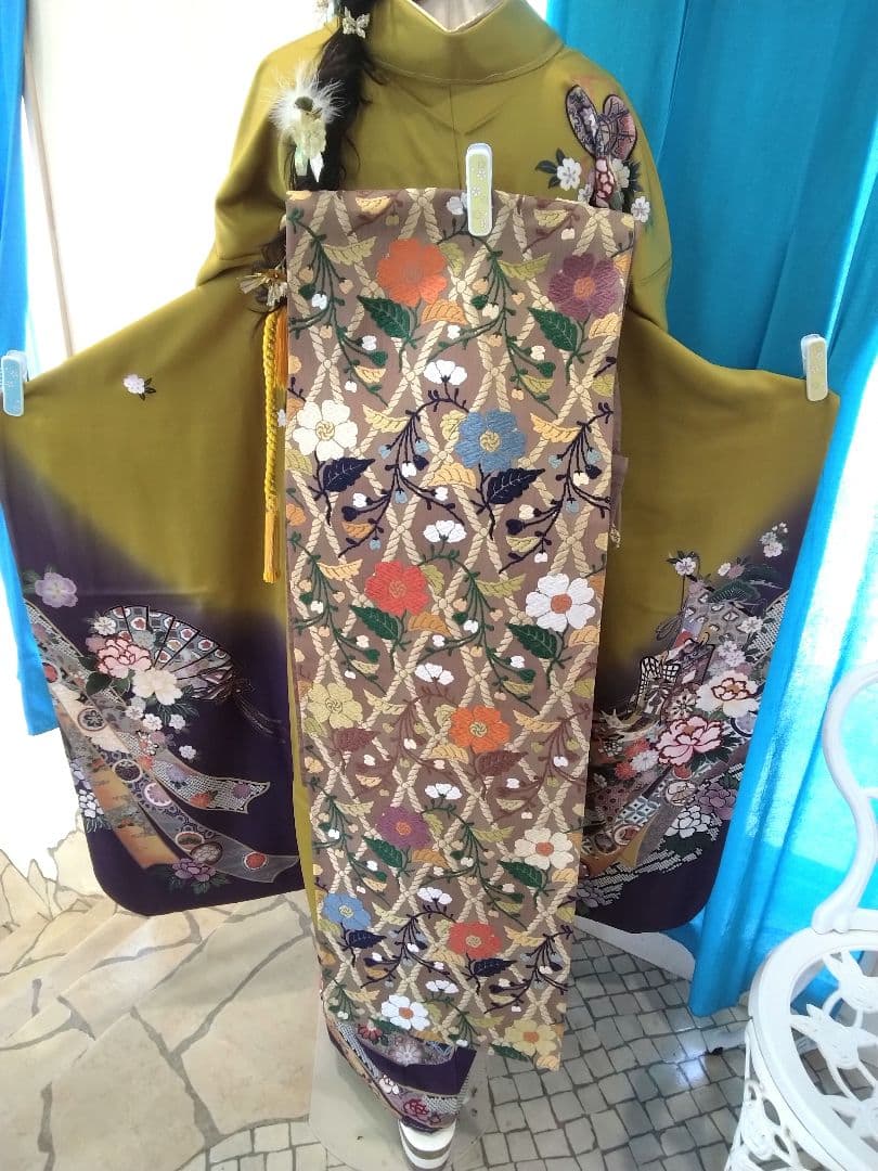 振袖フルセット、正絹成人式、新品未使用、重ね衿帯揚げ帯締め、帯