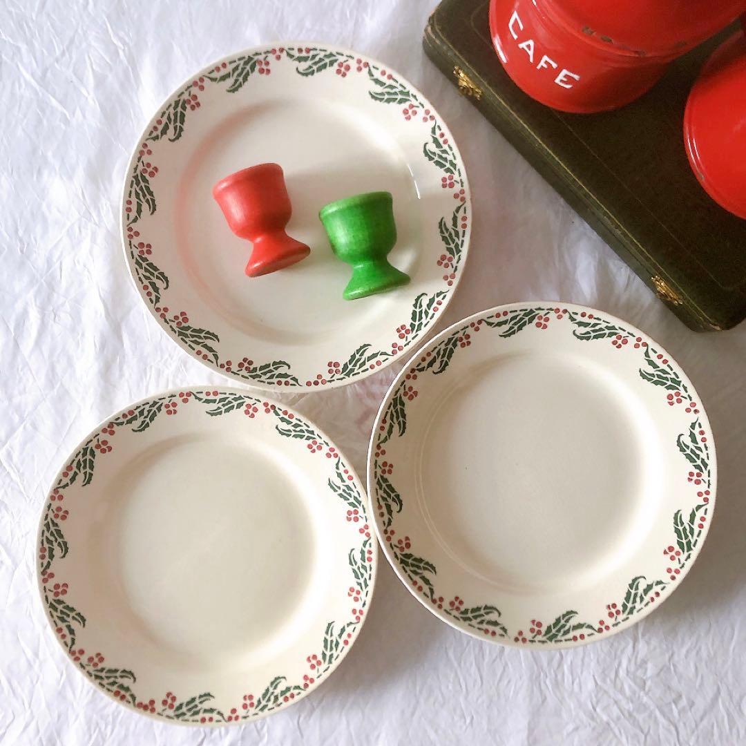 クレイユエモントロー HOUX 柊柄　平皿 C フランスアンティーク食器