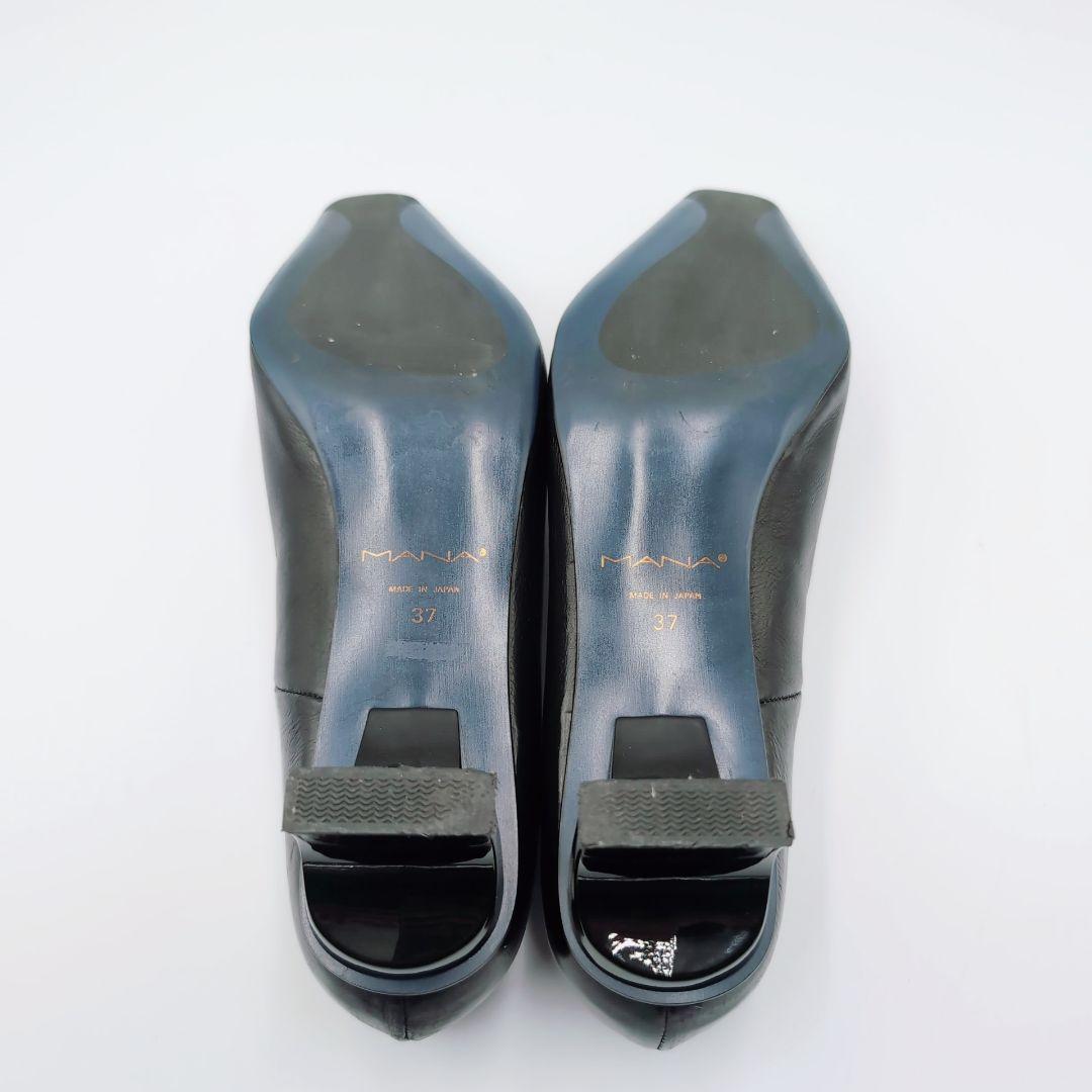 ✨️極美品✨️MANA デザインヒール　ポインテッド　黒　本革　37 Vカット