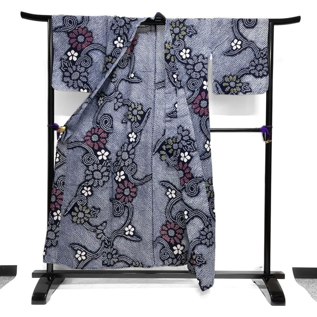 浴衣 有松鳴海絞り 花模様 小花 波 渦巻き 着物 033a d - メルカリ